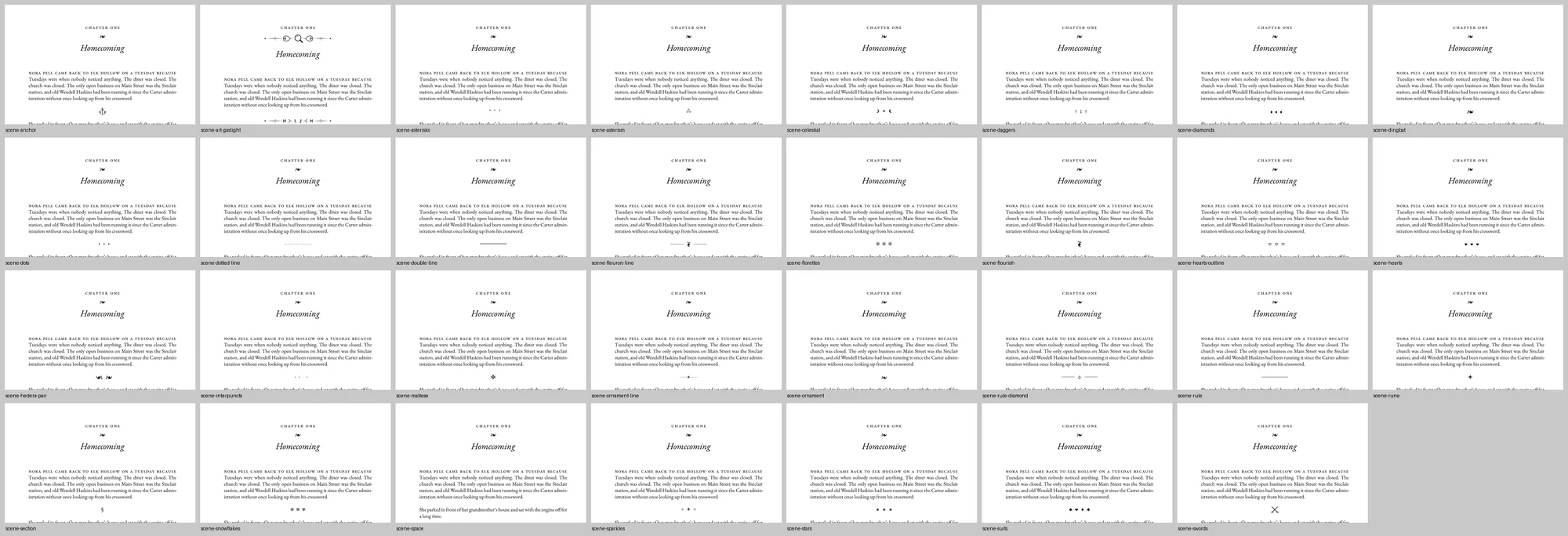 A sheet of scene-break ornaments.
