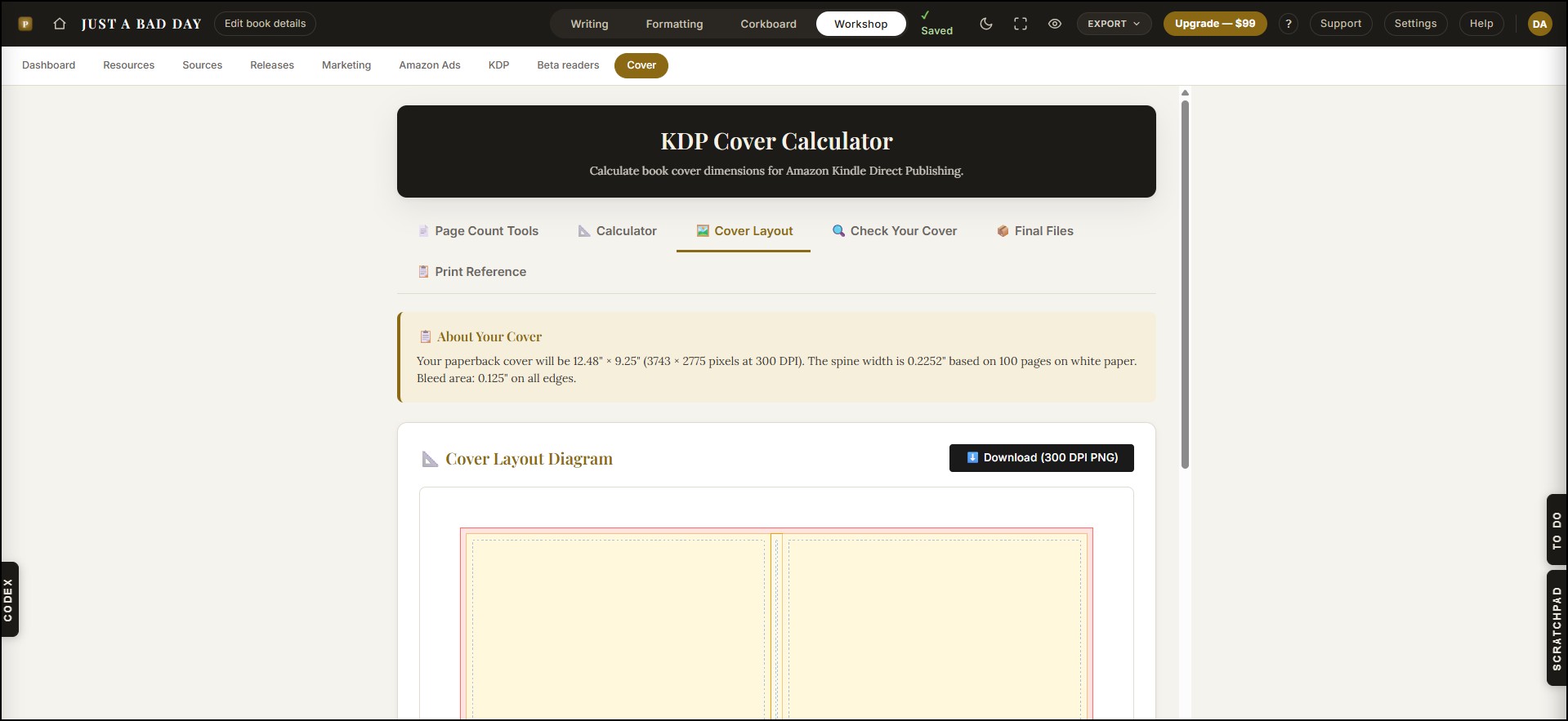 Print size calculator with a live paperback preview